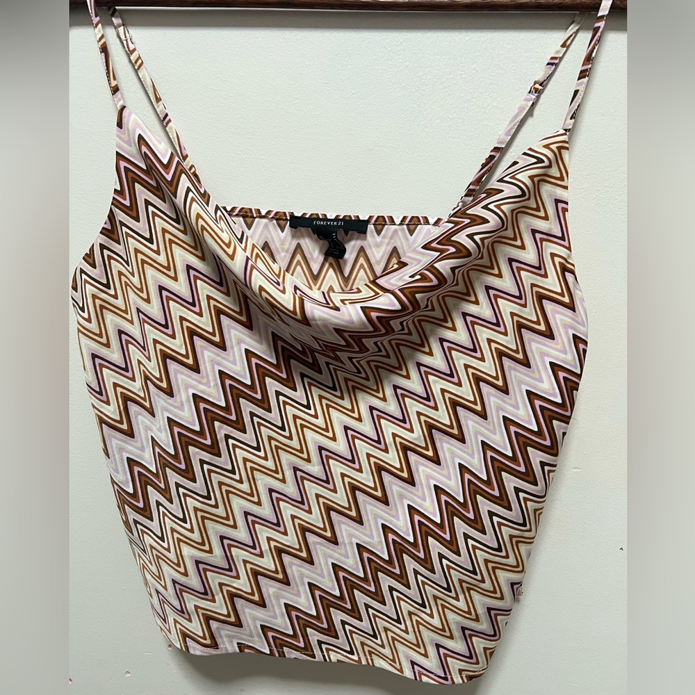 Forever 21 Zigzag Cowl Neck Camisole in Brown and Cream